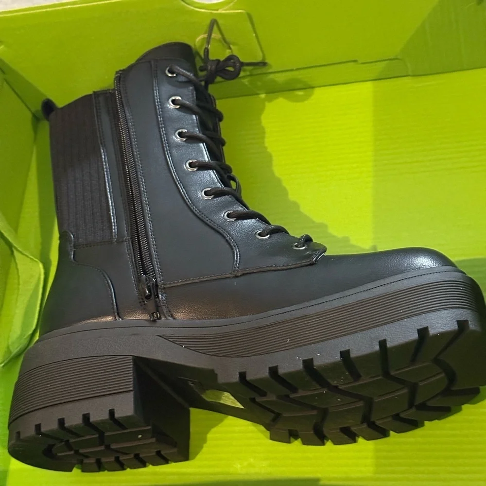 Call It Spring Black Ribbed Combat Boots - Picture 2 of 7